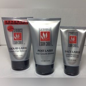 SERIOUS SKIN CARE Liquid Laser Hair Removal Cream Inhibitor  3 Pc Set.